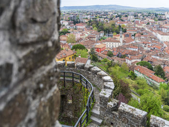 High angle view of buildings in town