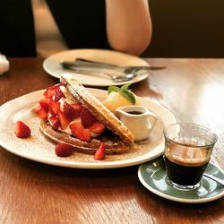 Close-up of breakfast served on table