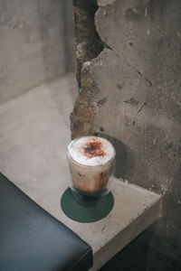 High angle view of drink on table