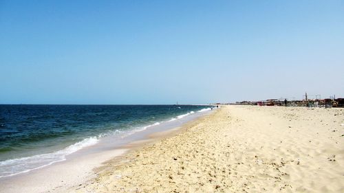 Scenic view of beach against clear sky