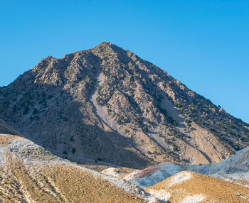 Scenic view of mountains against clear blue sky