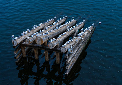 High angle view of old pier over sea