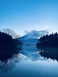 Scenic view of lake against blue sky