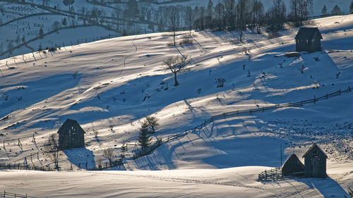 Scenic view of snow covered mountains