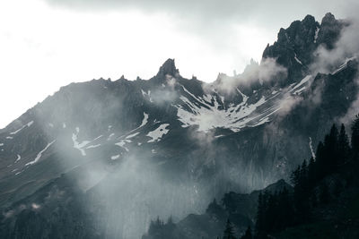 Scenic view of snow covered mountains against sky