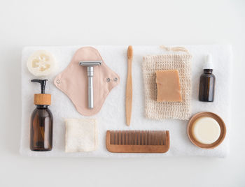 High angle view of food on white background
