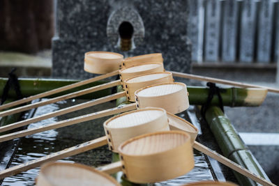 Close-up of bamboo dippers