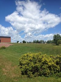 Scenic view of field against cloudy sky