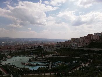 High angle view of buildings in city