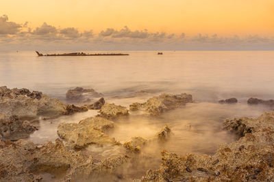 Shipwreck of the gamma on the cayman islands at sunrise