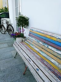 Multi colored benches on table