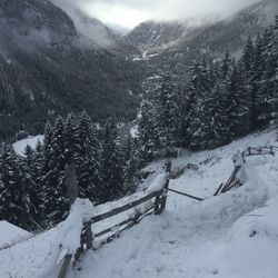 Scenic view of snow covered mountains