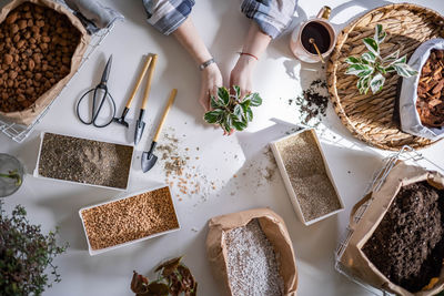 High angle view of food on table