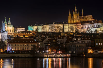 Illuminated buildings in city at night