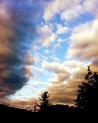 Silhouette of trees against cloudy sky