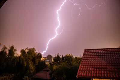 Panoramic view of lightning over buildings at night