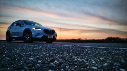 Surface level of road at sunset