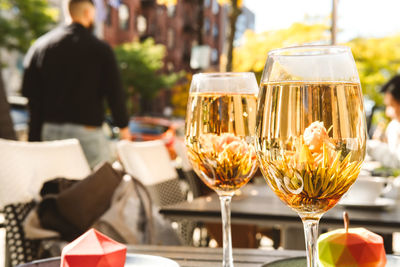 Close-up of wineglass on table