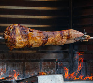 Close-up of meat on barbecue grill