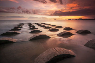 Scenic view of sea against sky during sunset