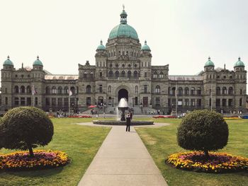 View of garden with buildings in background