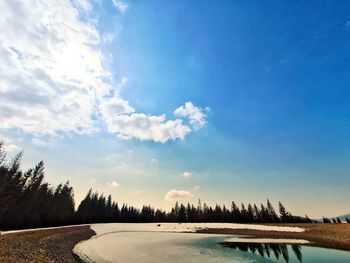 Scenic view of lake against blue sky