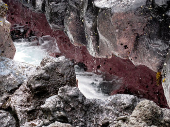 High angle view of rocks in water