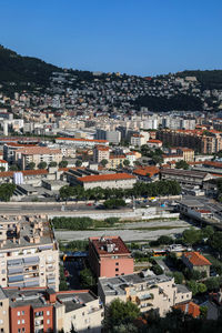 High angle view of townscape against sky