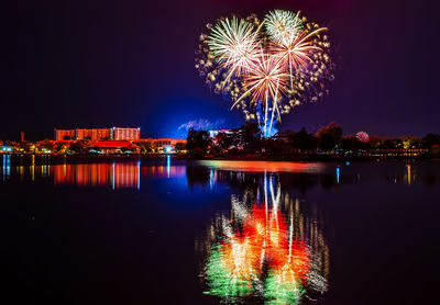 Firework display at night