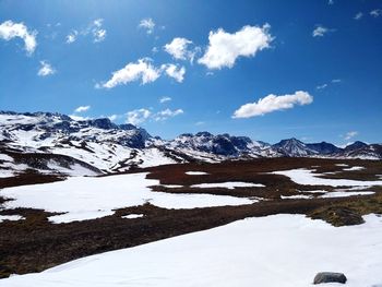 Scenic view of snowcapped mountains against sky