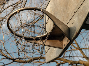 Low angle view of basketball hoop against sky