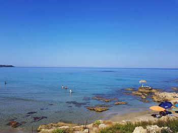 Scenic view of sea against clear blue sky