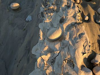 High angle view of sand on beach