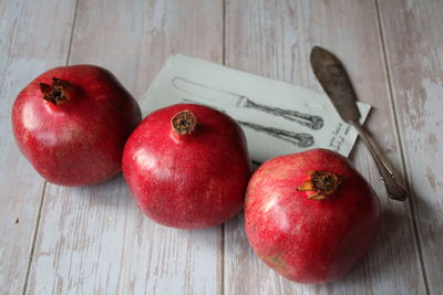 High angle view of apples on table