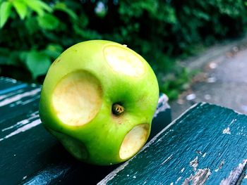 High angle view of apple on table