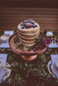 High angle view of cake on table