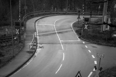 High angle view of road by trees