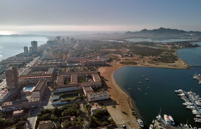 High angle view of buildings in city