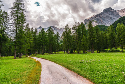 Hiking trail in the dolomites, italy.
