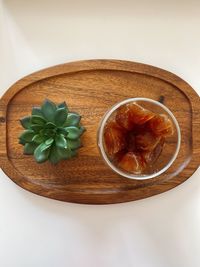 Directly above shot of fruit salad in bowl on table