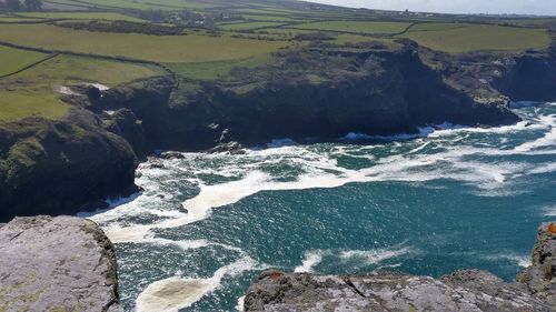 Aerial view of sea and rocks