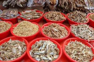 Various vegetables for sale at market stall