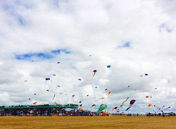 Low angle view of multi colored flying in sky