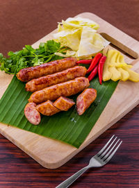 High angle view of meal served on table