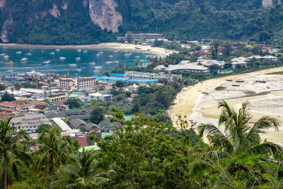 High angle view of buildings in city