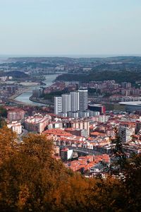 High angle view of townscape against sky