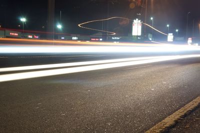 Light trails on road at night