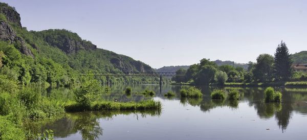 Scenic view of lake against clear sky