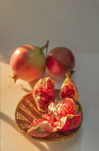 High angle view of fruits in bowl on table