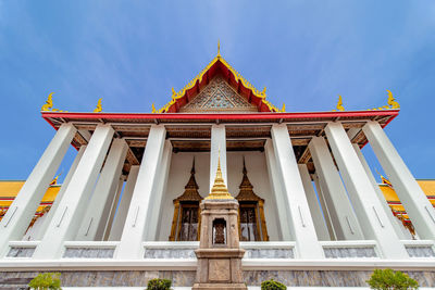 Low angle view of temple building against sky